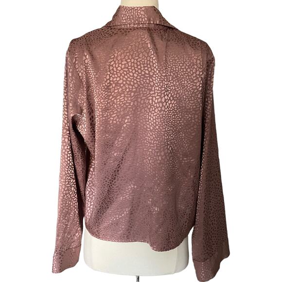 NWOT ASOS Satin Silk Pink Jacquard Animal Print Blouse Sz 6 Long Sleeve Shirt - Picture 2 of 7